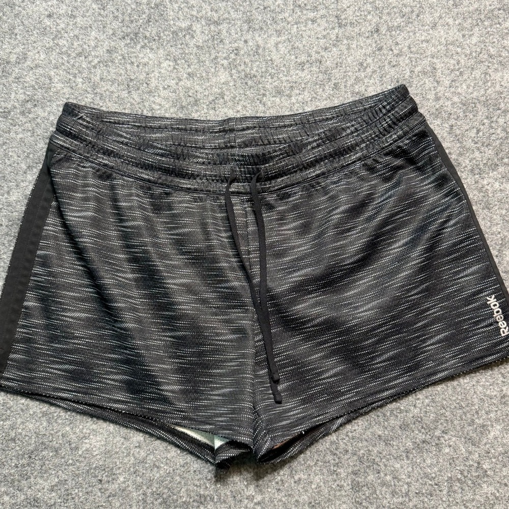 Reebok Women's Black Gray Print Lined Running Shorts Size Medium